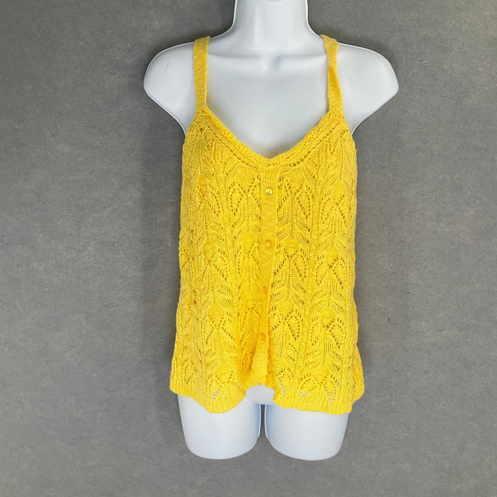 Lauren Conrad Top Womens Sz L Yellow Crochet Knit Festival Boho Hippie Travel